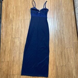 VTG 90s “Minerva” Maxi Viscose Dress with Sheer Underbust Edgy Goth Sz M